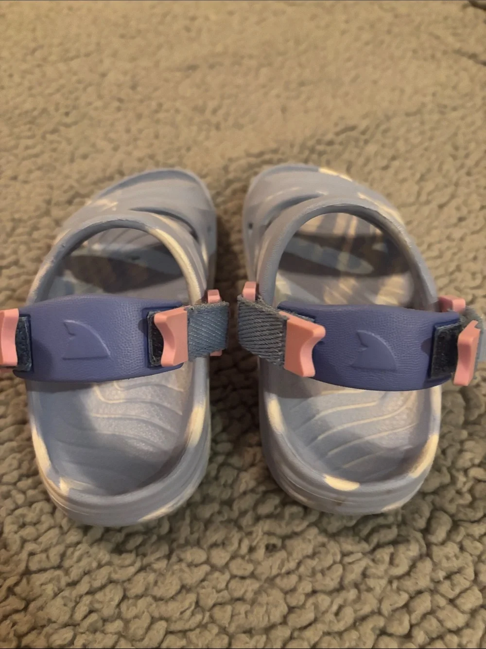 Kids Light Blue Marble Print Sandals with Pink Accents
